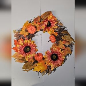 Autumn Wreath with Sunflowers and Pumpkins